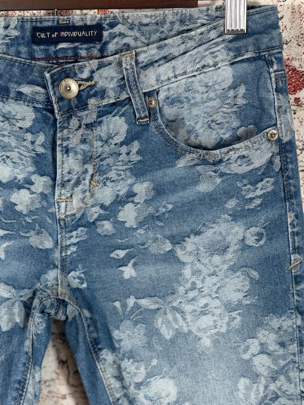 Cult of Individuality Floral Pattern Blue Low Rise Skinny Denim Jeans Women’s 27